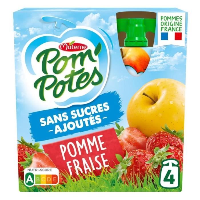 POM'POTES - Compotes Sans Sucre Ajouté Pomme Fraise 360G - Lot De 2