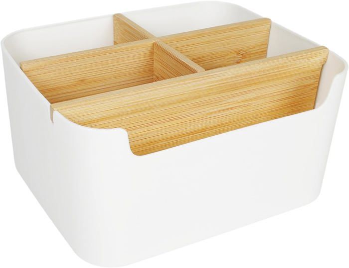 Organisateur De Bureau En Bambou Blanc ZephyrCraft - 8 Compartiments Multifonction Pour Stylos Et Accessoires