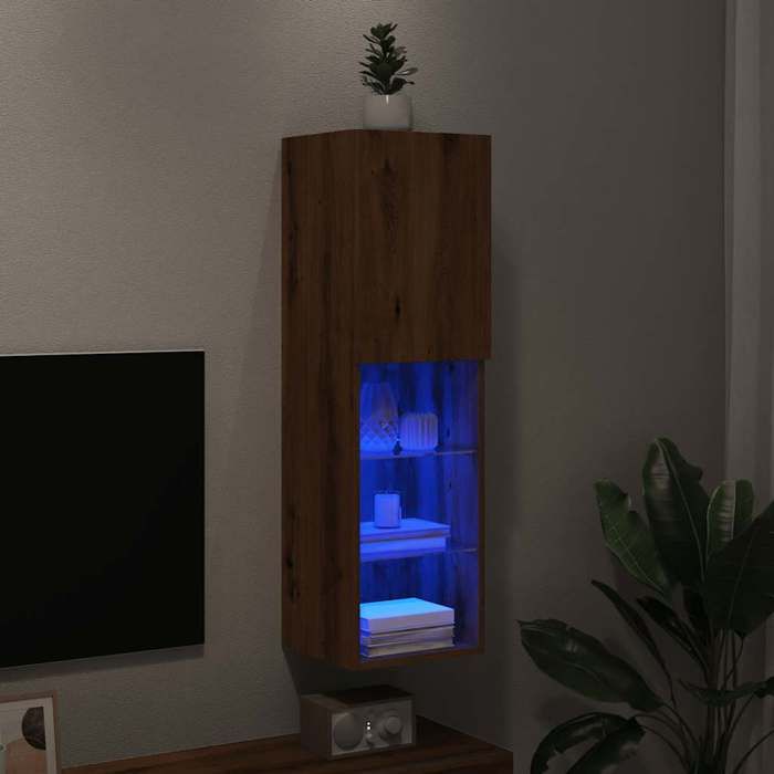 vidaXL Meuble TV avec lumières LED chêne artisanal 305x30x102 cm support TV armoire média console TV meuble HiFi 857678