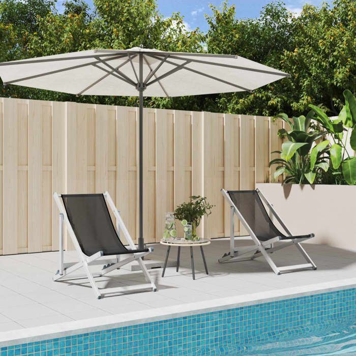 vidaXL Lot de 2 Chaises de Plage Pliantes Transats avec Hauteur Réglable Bain de Soleil Jardin Moderne Gris Aluminium et 360167