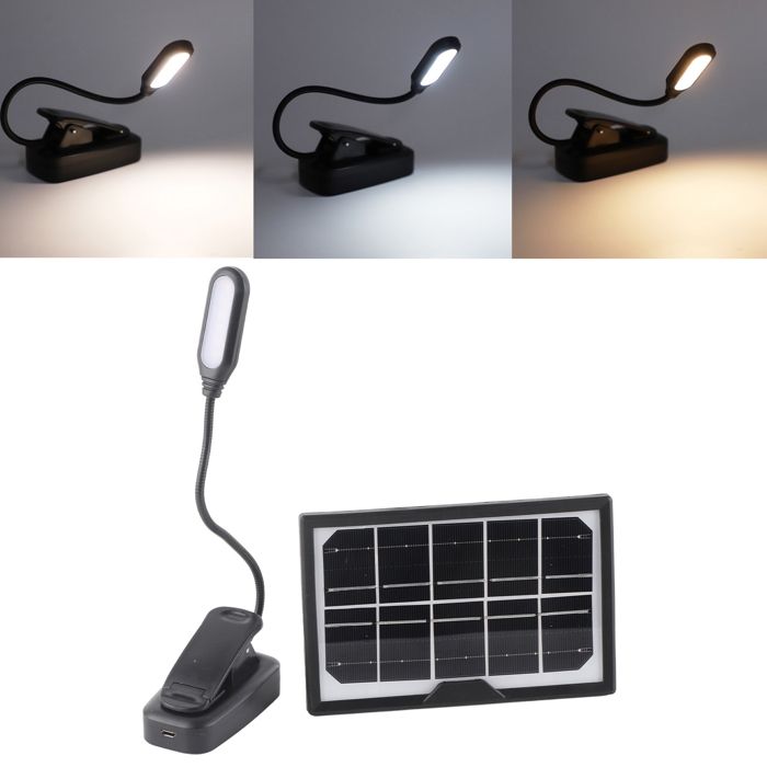 ARAMOX Lampe Solaire Pince Rechargeable Lecture Flexible Blanc Chaud Blanc Neutre Blanc Clip Livre 5V