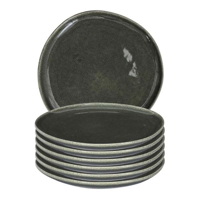 Set de 6 assiettes plates en céramique au grés du temps vert (Ø27cm) - MAKA