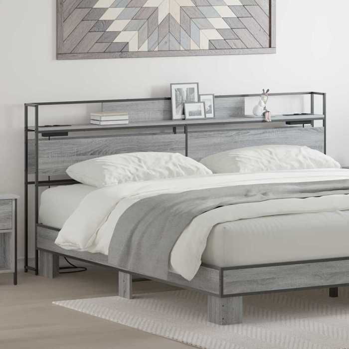 (ON SALE)Armoire Tête de Lit - Tête de lit de rangement Sonoma gris 180 cm Bois dingénierie - 180x15x98 cm EU855736