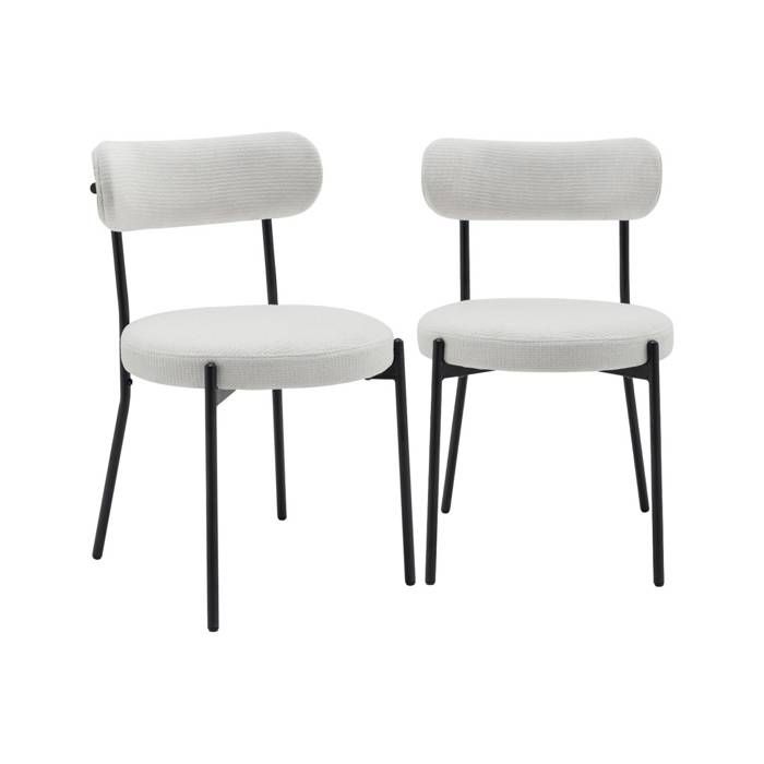 Lot de deux chaises métal et tissu chenille blanc L 47 x P 49 x H 76.5cm - Livia Lot de deux chaises métal et tissu chenille blanc L 47 x P 49 x H 76.5cm - Livia