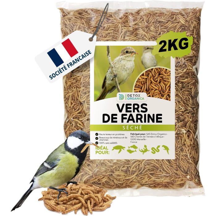 Vers de farine séchés - DETOX ORGANICA - 2 kg - Riche en protéines 51% - Friandise naturelle - Pour petits animaux
