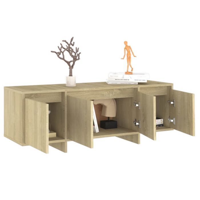 Meuble TV chêne sonoma - WIENS - 120x30x405 cm - Bois dingénierie - Beige - 4 portes - Facile à nettoyer