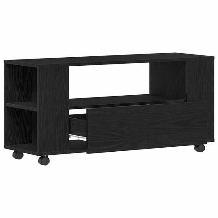 NEUF Armoire TV - Noir - Meuble TV - TABLE TV - avec roulettes chêne noir bois dingénierie TT5329