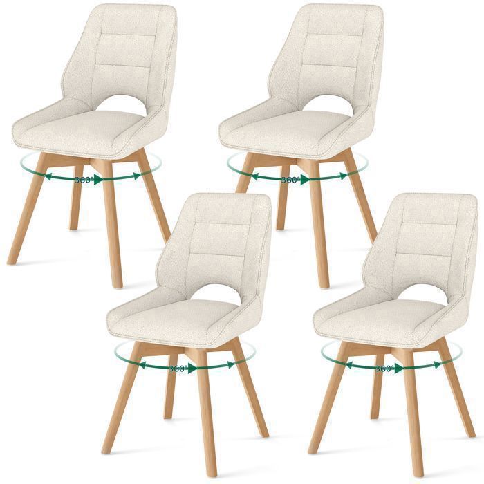 WAFTING Lot de 4 Chaises de Salle à Manger Pivotante Chaise de Cuisine Scandinave Pieds en bois massif Beige