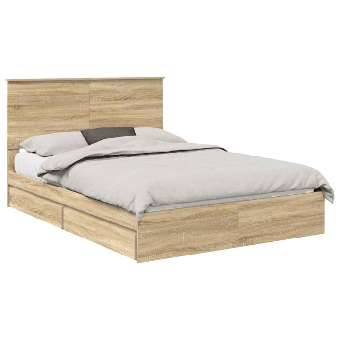 Lit de rangement en bois dingénierie - vidaXL - 140x190 cm - Chêne Sonoma - Tiroirs intégrés - Cadre à lattes Lit de rangement en bois dingénierie - vidaXL - 140x190 cm - Chêne Sonoma - Tiroirs intégrés - Cadre à lattes