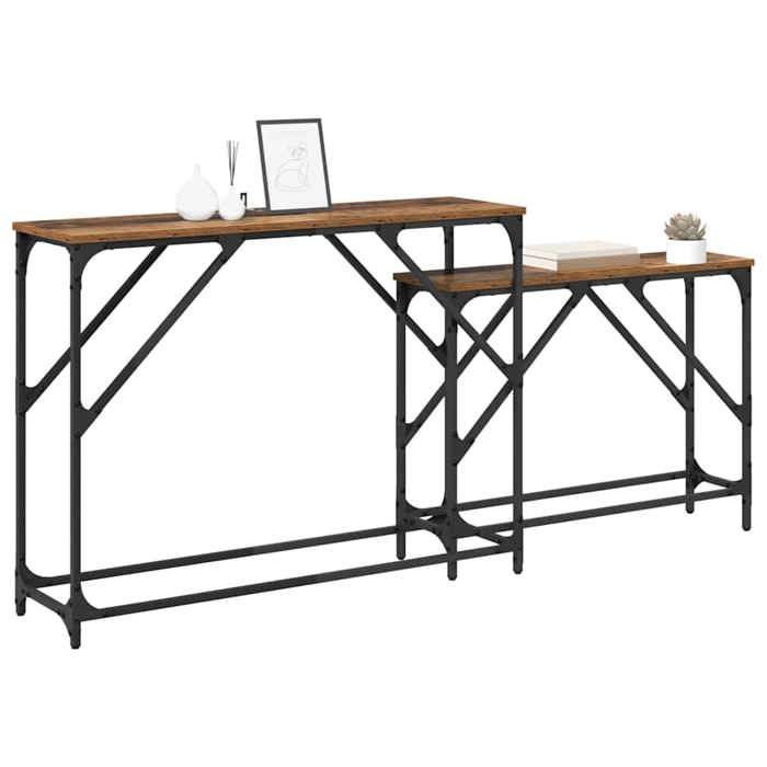 Sarazyj®Console Meuble - Marron Table console Table dappoint support 20 kg 2 pcs - Bois Ancien - 100 x 28 x 75 cm - 48636