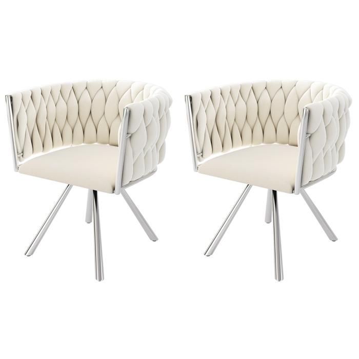 Lot de 2 chaises pivotantes 360° en velours beige — pieds métal argenté design contemporain