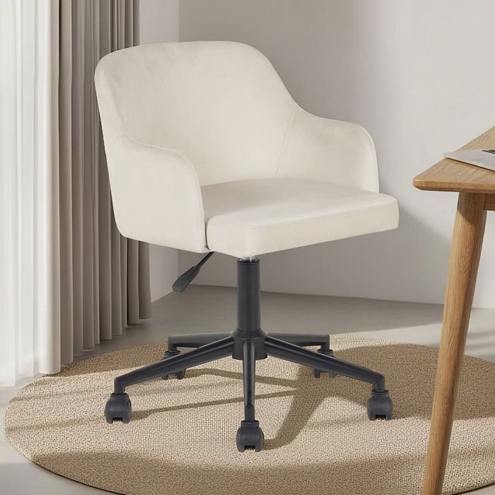 Chaise de bureau OLIVER Pivotante en Velours Beige Réglable en Hauteur Assise Rembourrée Confortable Chaise de bureau OLIVER Pivotante en Velours Beige Réglable en Hauteur Assise Rembourrée Confortable