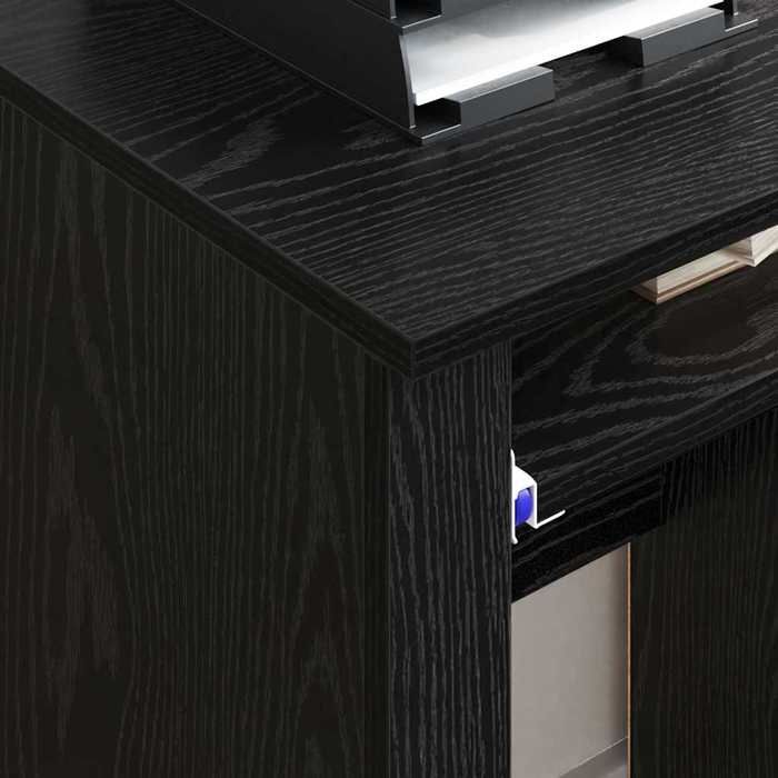 Bureau secrétaire contemporain résistance stabilité （1 pcs） Meuble de Bureau avec roues Chêne noir 91x50x77 cm Bois dingénierie @8