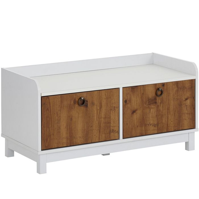 Goslar-banc Avec 2 Portes En Mdf Blanc Et Chêne Pacifique Goslar-banc Avec 2 Portes En Mdf Blanc Et Chêne Pacifique