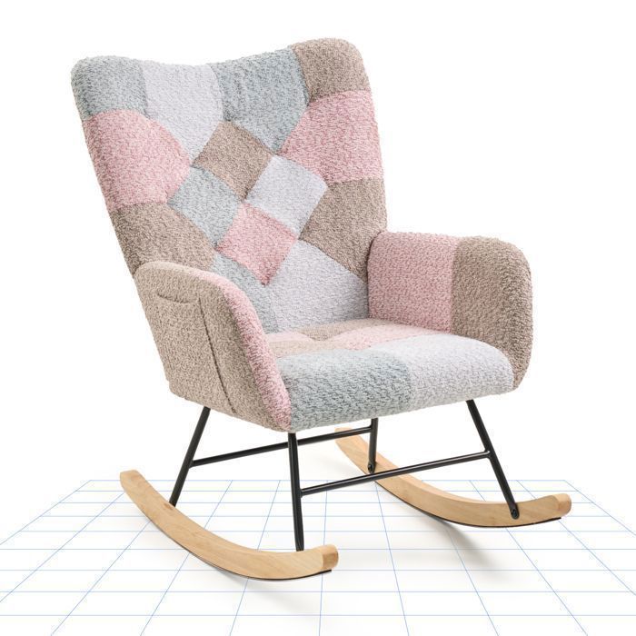 FlexiSpot Fauteuil Relax à Bascule en Velours Côtelé Rocking Chair Design pour Salon Balcon Structure Bois et Métal Rose et Bleu