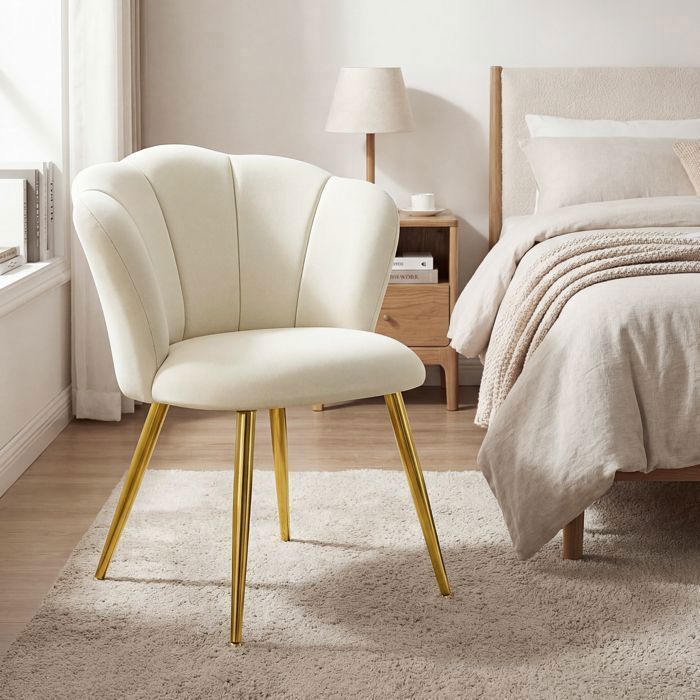 Fauteuil de salon en Velours fauteuil moderne design Chaise coiffeuse Pieds Acier Salon Chambre Blanc crème Fauteuil de salon en Velours fauteuil moderne design Chaise coiffeuse Pieds Acier Salon Chambre Blanc crème