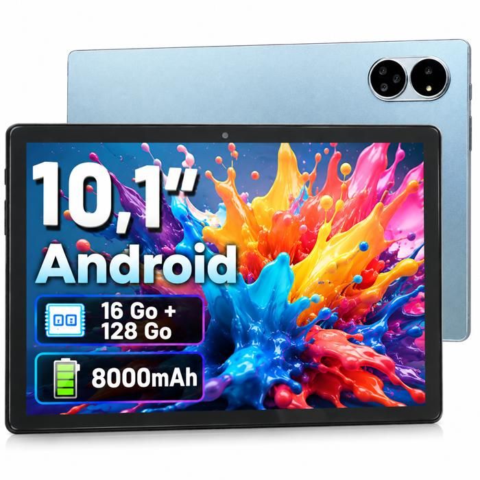 Tablette tactile 101 pouces tablette Android 16 Go RAM 128 Go ROM IPS 1280*800 HD 8000 mAh Type-C bleu.