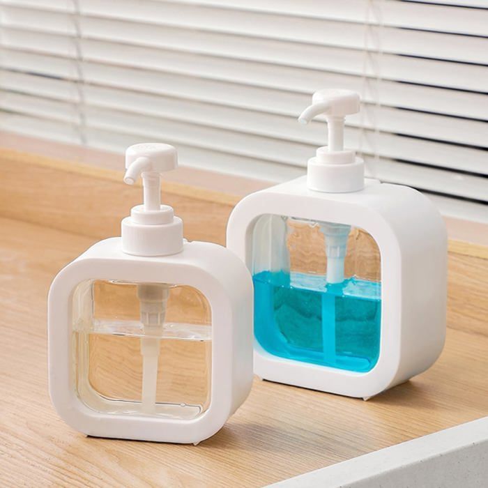 Lot de 2 distributeurs de savon en plastique transparent - 300 ml - Blanc