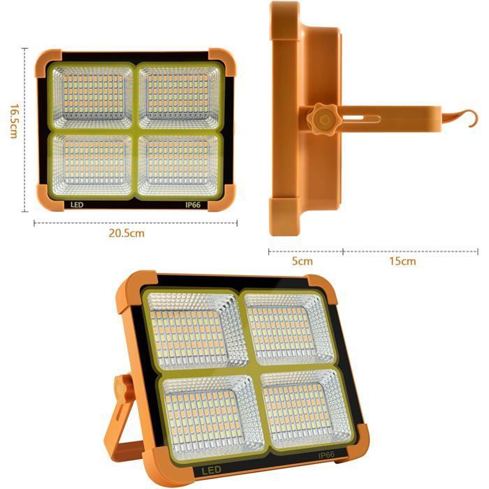 Projecteur LED Rechargeable - - 100W - 10000LM - Panneau Solaire - IP66 LAMPE