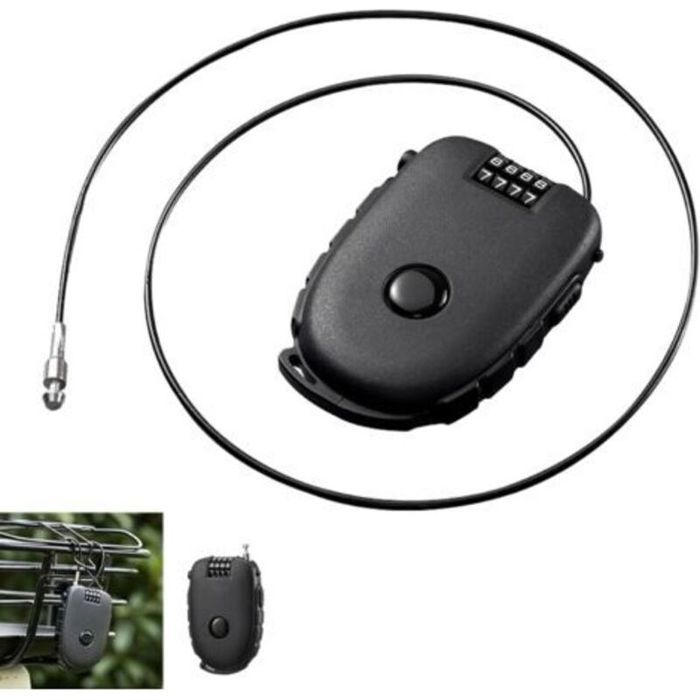 Antivol Câble Rétractable 4 Chiffres Cadenas Code Léger Pour Casque Vélo Moto Valise Inox