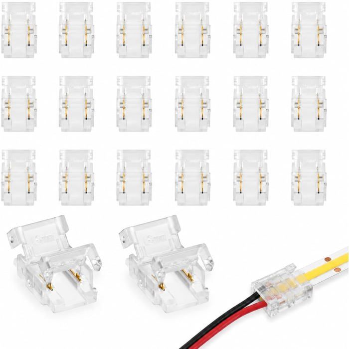20 Pièces Connecteurs Led Cob 2 Broches 8 Mm Sans Soudure Connecteurs Rapides Pour Ruban Led Smd 3528 2835 Adaptateur Bande [CA198]