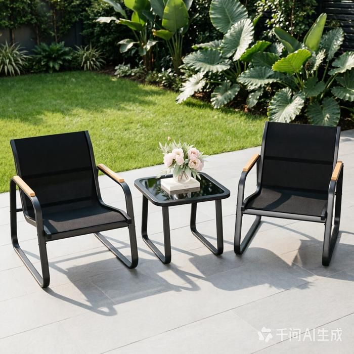 Salon de jardin Fauteuils en maille respirante-Table en verre trempé facile à nettoyer – Idéal pour jardin balcon terrasse