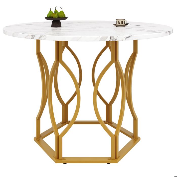 SENVIRO Ensemble table à manger 5 pièces table ronde 100 cm plateau MDF effet marbre chaises en velours vert foncé
