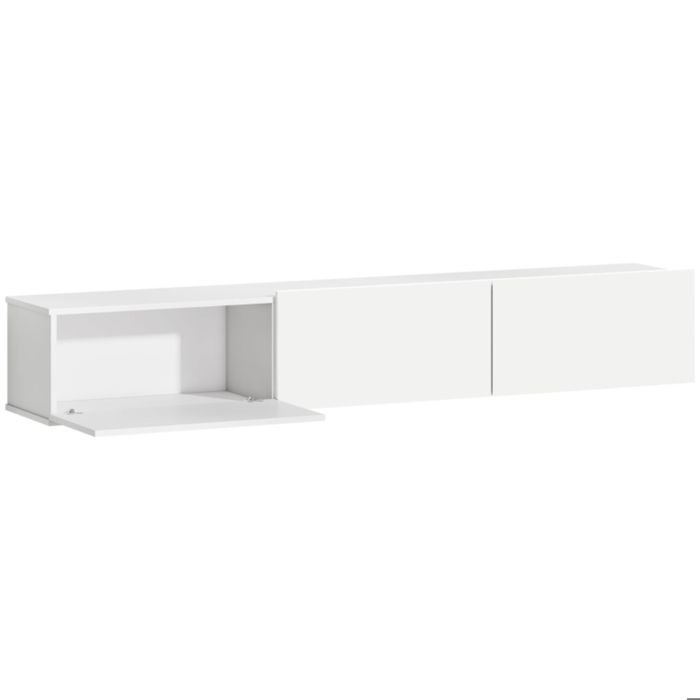 Meuble TV suspendu mural blanc 180 cm 3 tiroirs grand rangement panneau de particules Meuble TV suspendu mural blanc 180 cm 3 tiroirs grand rangement panneau de particules