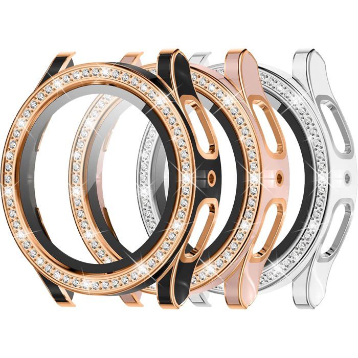 Lot De 3 Coques Diamant Compatibles Samsung Galaxy Watch FE / Watch 5 / Watch 4 40 mm – PC + Verre Trempé – Noir Argent & Or Rose Lot De 3 Coques Diamant Compatibles Samsung Galaxy Watch FE / Watch 5 / Watch 4 40 mm – PC + Verre Trempé – Noir Argent & Or Rose