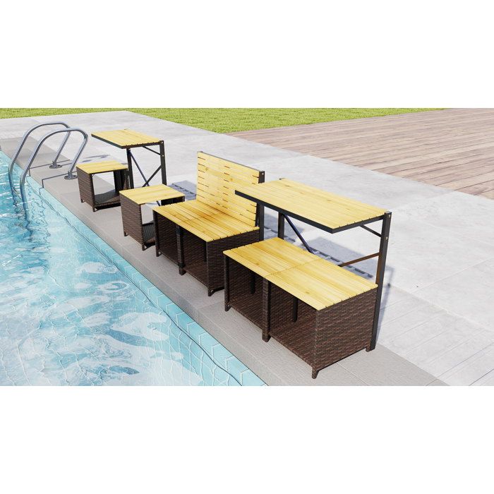 Gain de place banc extérieur 2 en 1 table de pique-nique convertible avec rangements pour terrasse et jardin