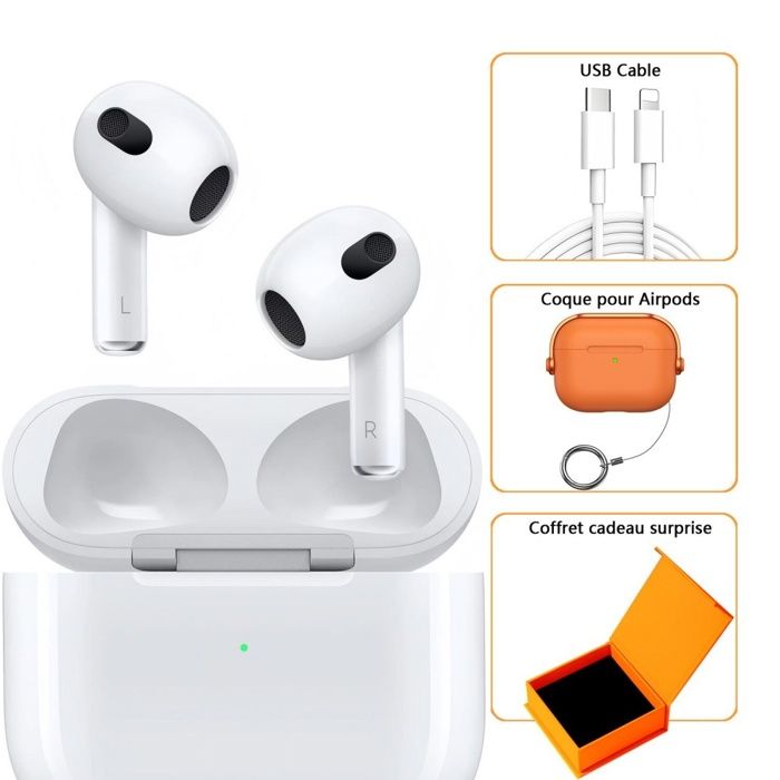 Apple AirPods (3e génération) avec Boîtier de charge Lightning - CASQUE - ECOUTEURS- Blanc