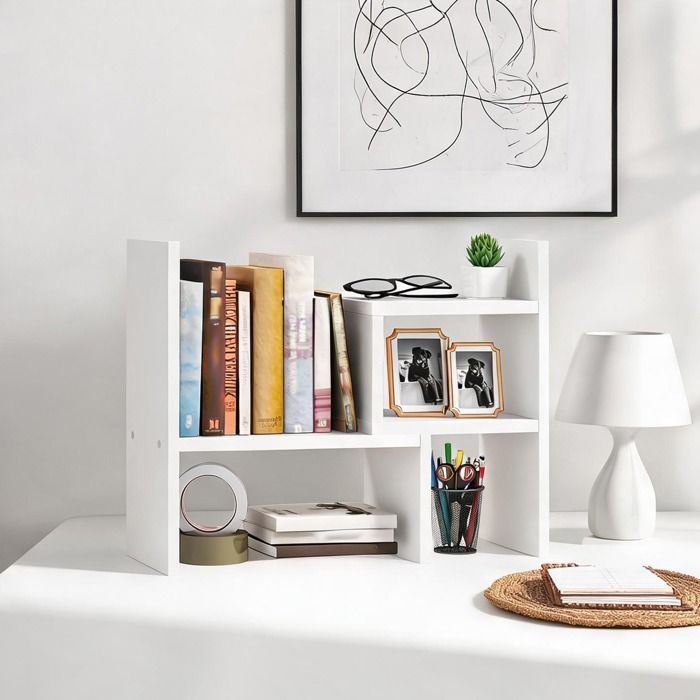 Étagère de bureau modulable blanche en MDF organisateur 2 pièces pour rangement
