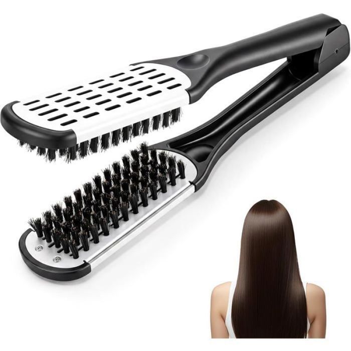 Brosse à lisser 2 en 1 poils de sanglier - peigne lissant anti-statique ergonomique léger