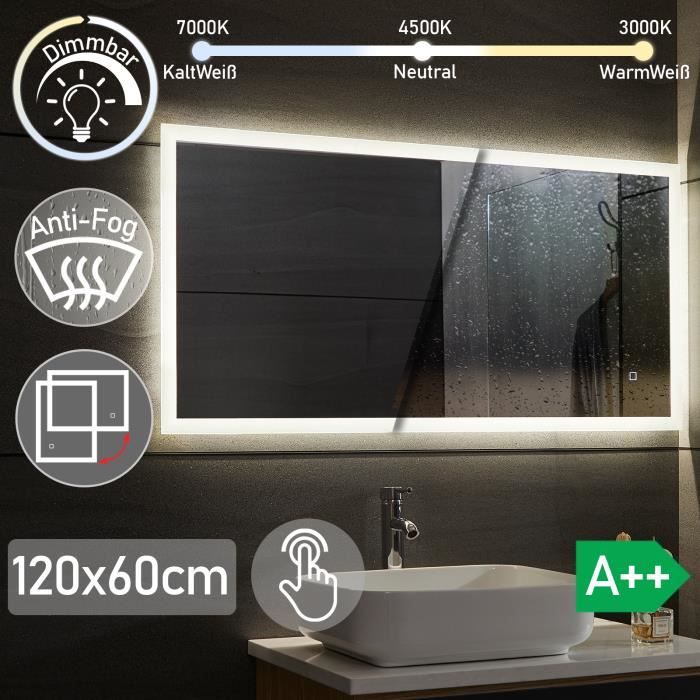 Miroir Salle Bain LED Rond 80cm UNHO - Éclairage Blanc Froid/Chaud/Neutre -  Fonction anti-buée - Cdiscount Maison