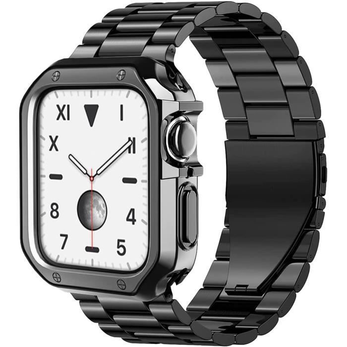 Bracelet + Coque Compatible avec Apple Watch Bracelet 42mm 44mm 45mm , Acier  Inoxydable Métal pour iWatch Series SE/8/7/6/5/4/3/2/1 Noir, - Achat/vente  bracelet de montre Noir Acier - Cdiscount