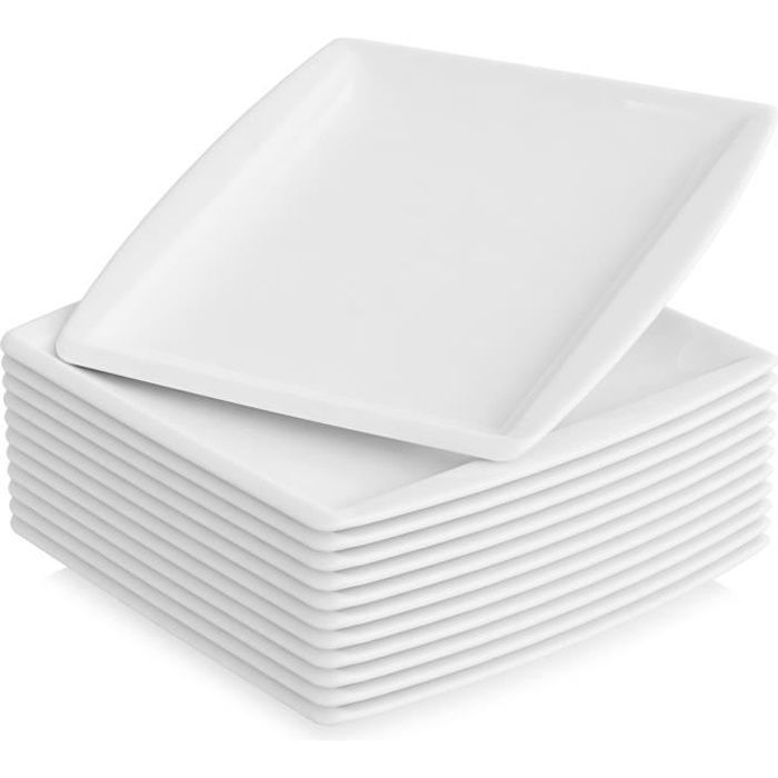 12pcs Assiettes Plates 26.5cm Vaisselles Assiette Carrée Porcelaine Plat Service de Table Malacasa Série BLANCE