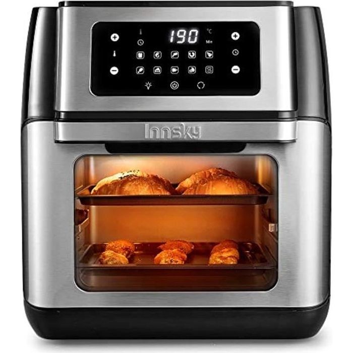 Innsky Friteuse sans huile 10L, Mini-four 1500W, Friteuse à air chaud 10 en 1 avec affichage LED, un déshydrateur de fruits, mais au