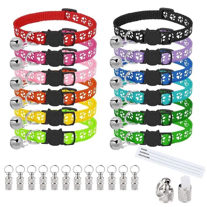 Meilleurs prix pour Collier Chat,12PCS Anti Étranglement Collier de Chaton avec Sangle Réfléchissante et Cloche, Plage Réglable 19-32CM