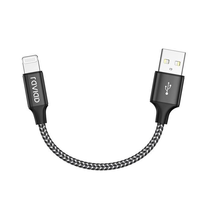 Câble iphone Court 15CM Chargeur iPhone Certifié MFi Nylon Cable