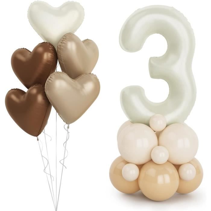 40 Pouces Crème Ballon Chiffre 3, Ballon Numéro 3, 3 Ans Age Beige Hélium  Ballon Anniversaire,Ballon Sable Blanc (Chiffre 3)[Z365]