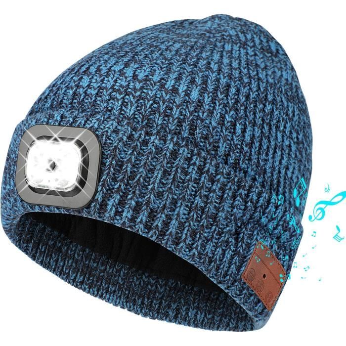 Bonnet LED Bluetooth Rechargeable - Lampe Frontale 4 LED, Musique Sans Fil - Unisexe Pour Sports D'hiver
