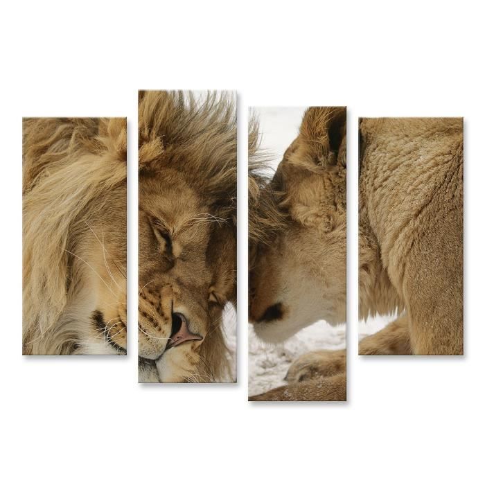 Tableau Sur Toile Lion Et Lionne Lion Couple Amoureux Poster Photo Mural Qaus Format 130x80cm 4 Parties Cdiscount Maison