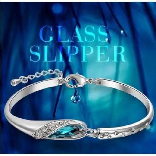 Bracelet femme-Swarovski Elements Cristal Bleu-Plaque Or Blanc- Ajoutez une touche de glamour a votre poignet avec cet
