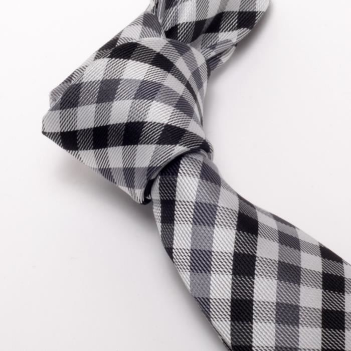 Cravate Homme Soie Noir Et Or - Motif Vichy Damiers - Avec Boutons Manchette Et Pochette