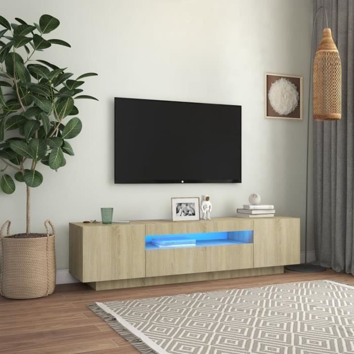 JILI*NEW Meuble TV avec lumières LED Armoire de télévision magnifique Chêne sonoma 160x35x40 cm80951