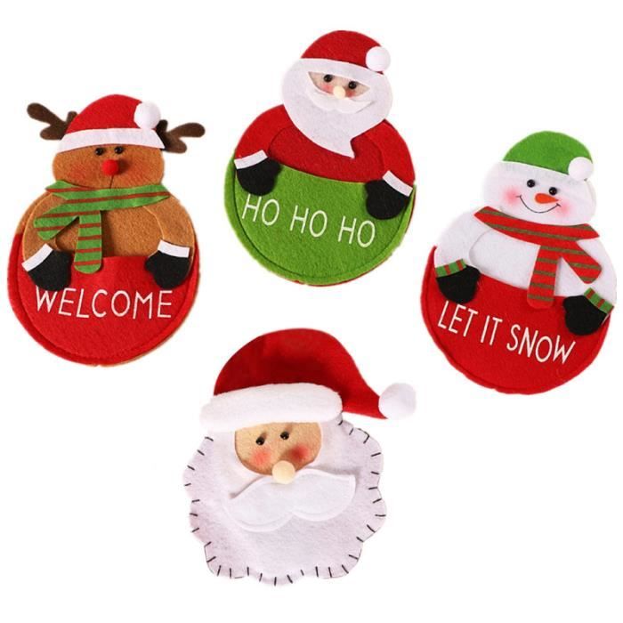 Fete De Noel Dessin 4 Pieces Sacs De Couverts De Noel Dessin Anime Pere Elan Bonhomme De Decoration De Fete Murale Decoration De Fete A Suspendre Cdiscount Maison