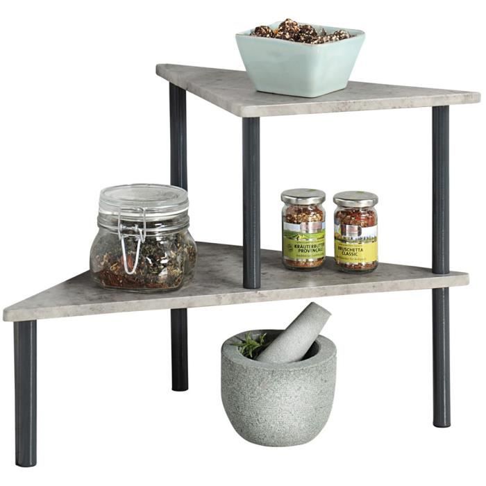 Étagère de cuisine - Kesper - Modèle dangle - 2 niveaux - Gris effet béton - Métal et MDF Étagère de cuisine - Kesper - Modèle dangle - 2 niveaux - Gris effet béton - Métal et MDF