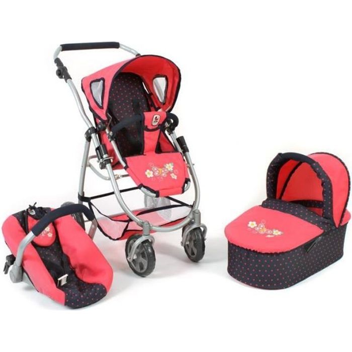 Poussette pour poupees combinee 3 en 1 EMOTION ALL IN Corail a pois Bayer Chic 2000 Cdiscount Jeux Jouets