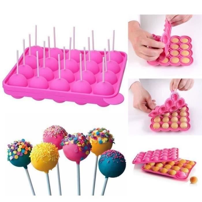 Moule Silicone Pop Cake 20 Cavités + 100 Bâtonnets - Sphères Chocolat, Bonbons, Gelée