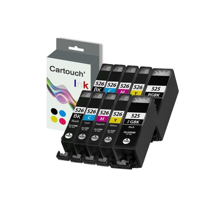Lot De 10 Cartouches Compatibles Canon Série 525/526 XL - Cyan, Neuves